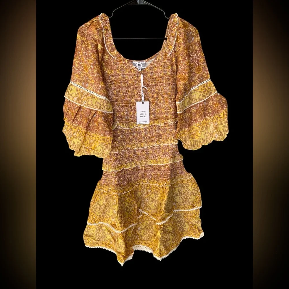 NJ Couture Bohemian Yellow and Brown Dress - Picture 3 of 5